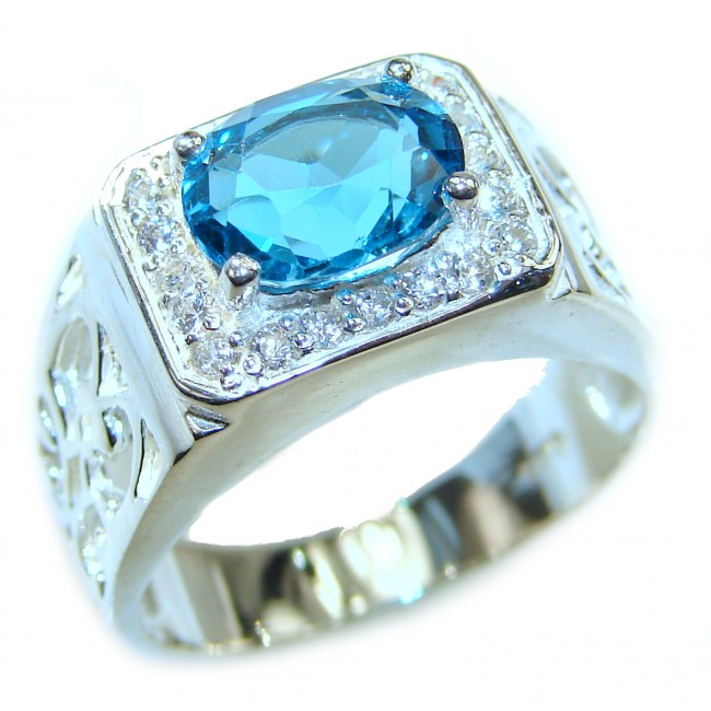 Poseidon Swiss Blue Topaz .925 Sterling Silver handmade Ring size 9