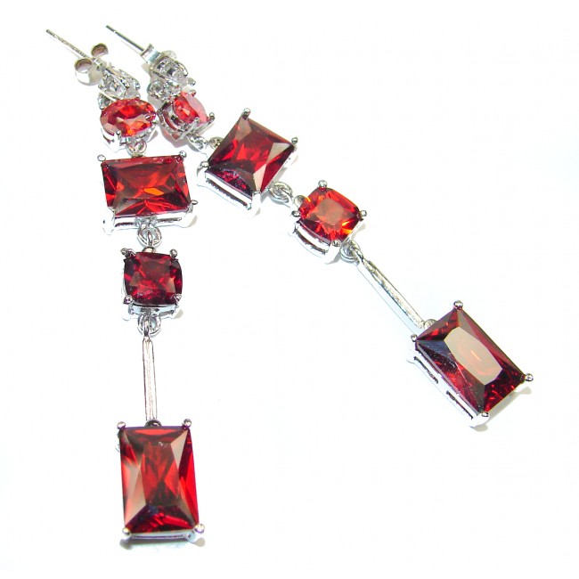 Long Precious Red Topaz .925 Sterling Silver entirely handmade earrings