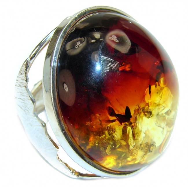 Best quality Baltic Amber .925 Sterling Silver handmade Ring size 7 adjustable