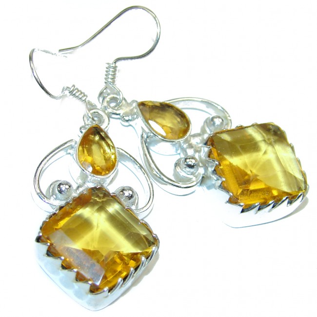 Authentic yellow quartz .925 Sterling Silver handmade earrings