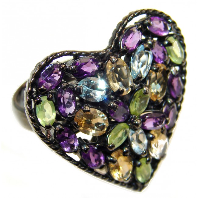 Sweet Heart Multigem .925 Silver handcrafted Ring s. 8
