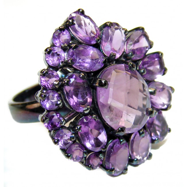 Authentic African Amethyst black rhodium over .925 Sterling Silver Ring size 8