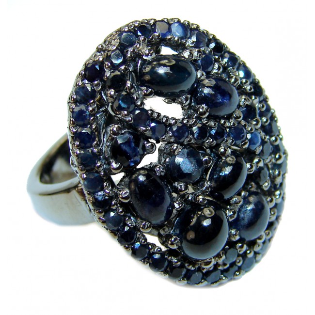 Luxury Sapphire black rhodium over .925 Sterling Silver handmade Cocktail Ring s. 8