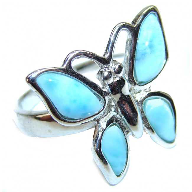 Summer Buttefly Natural inlay Larimar .925 Sterling Silver handcrafted Ring s. 7