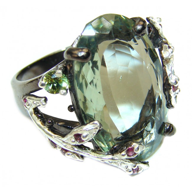 Best quality Green Amethyst black Rhodium over .925 Sterling Silver handcrafted Ring Size 8