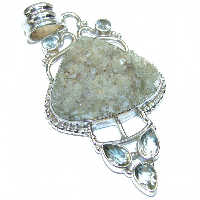 Green Melody Agate Druzy .925 Sterling Silver Pendant