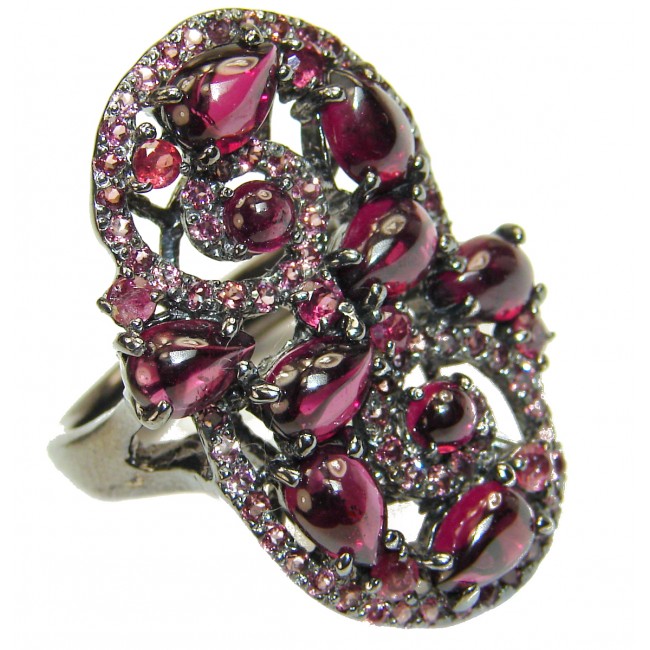 58.9 carat Genuine Ruby black rhodium over .925 Sterling Silver handmade Cocktail Ring s. 8