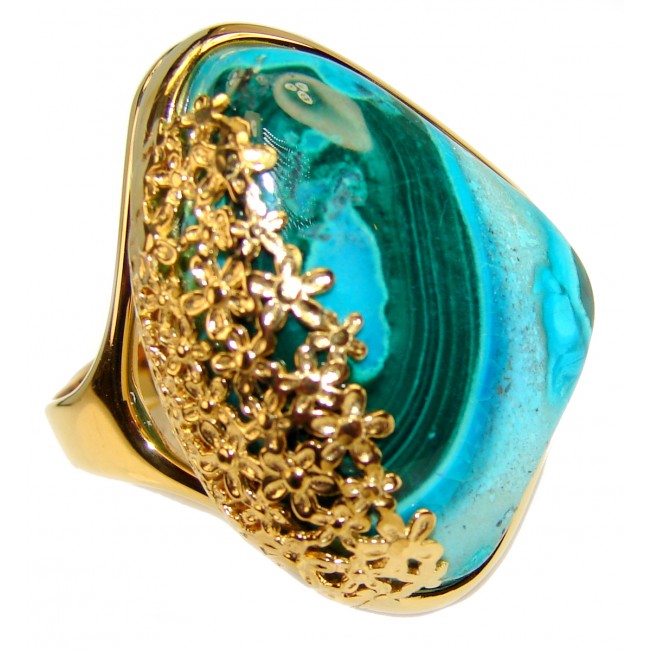 Parrots Wing Chrysocolla 18K Gold over .925 Sterling Silver ring s. 7 3/4