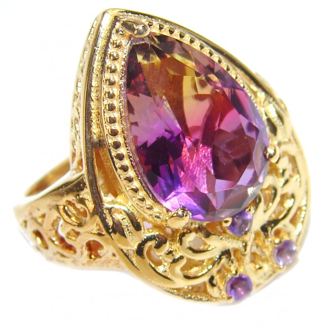 HUGE pear cut Ametrine 18K Gold over .925 Sterling Silver handcrafted Ring s. 7