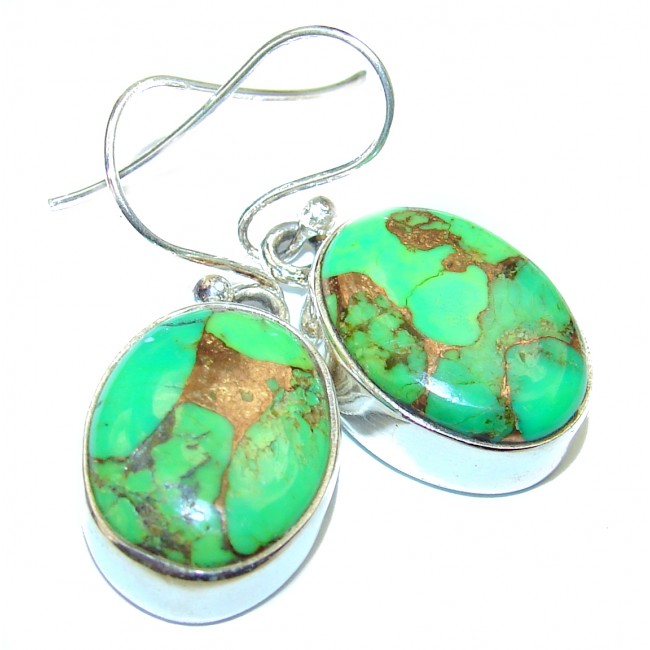 Perfect Green Turquoise with copper vains .925 Sterling Silver earrings
