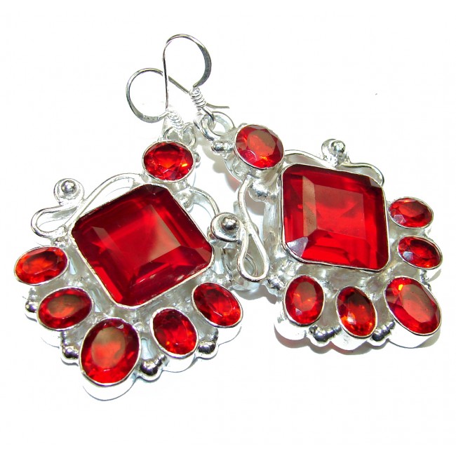 Solid Red quartz .925 Sterling Silver earrings