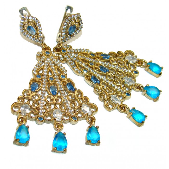 Large Victorian Style Blue Topaz .925 Sterling Silver handmade earrings