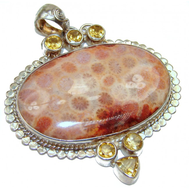 Simple Brown Fossilized Coral .925 Sterling Silver pendant