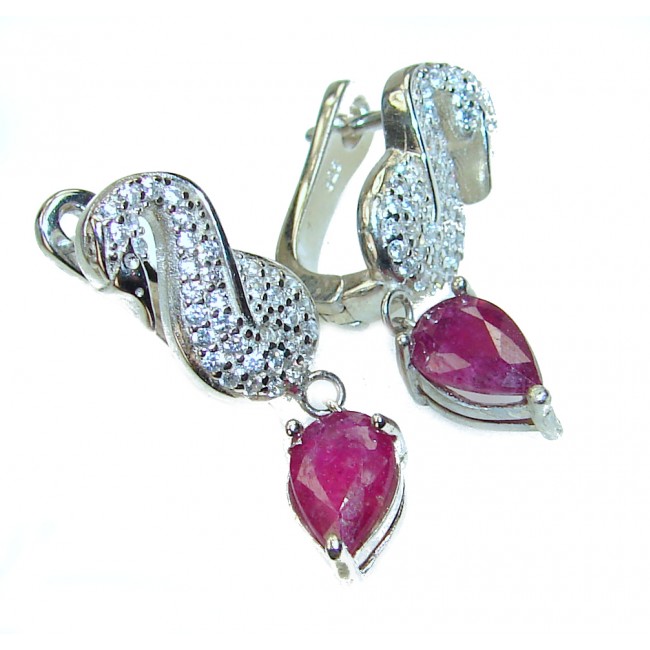 Swan Authentic 4.1carat Ruby .925 Sterling Silver handcrafted earrings