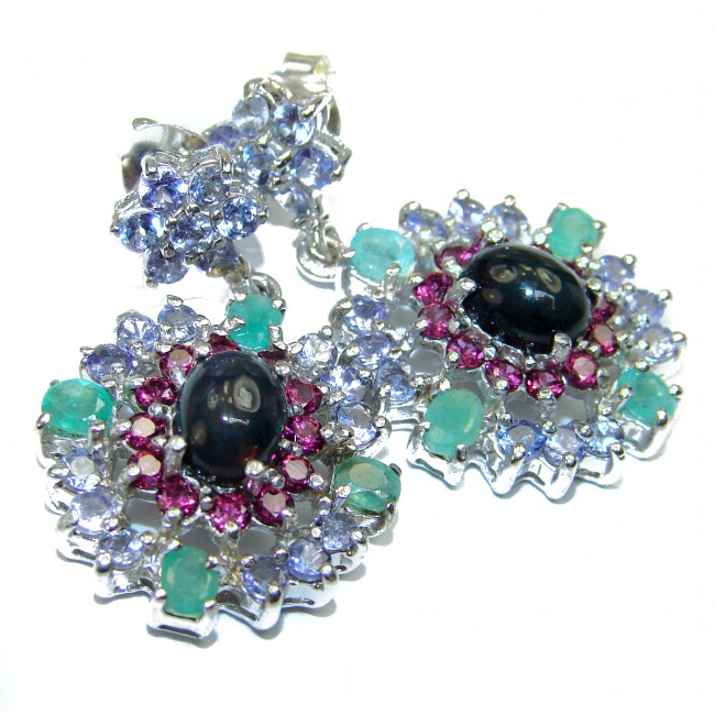 Luxury Black Fire Opal Tanzanite .925 Sterling Silver handmade earrings
