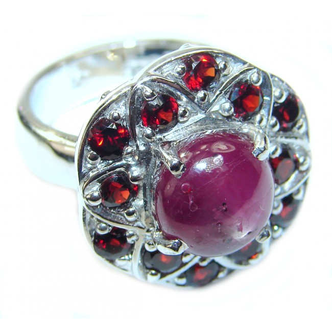 Red Galaxy Star Ruby .925 Sterling Silver handcrafted Large Statement Ring size 8