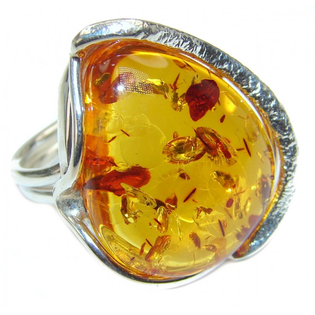 Genuine Baltic Amber .925 Sterling Silver handmade Ring size 6 adjustable