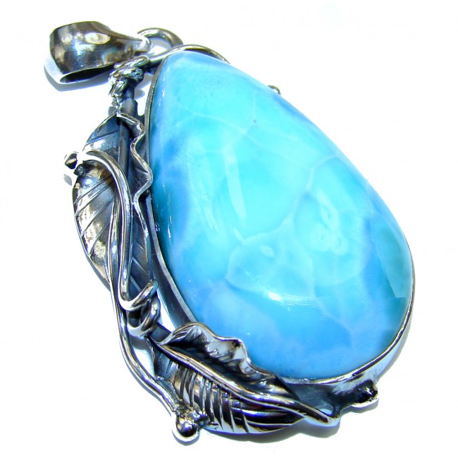 Great quality Larimar from Dominican Republic .925 Sterling Silver handmade Huge pendant