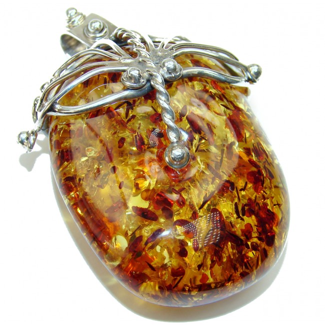 LARGE Incredible Beauty Natural Baltic Amber .925 Sterling Silver handmade Pendant