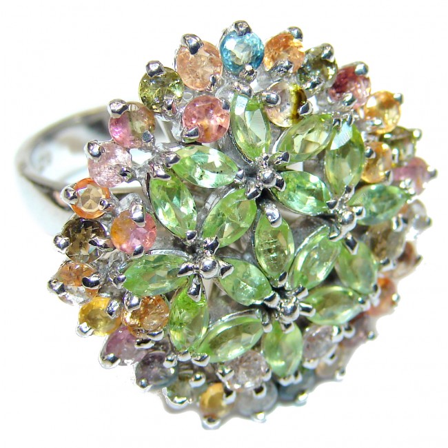 Green Power Authentic Peridot .925 Sterling Silver handmade HUGE Ring s. 8 3/4