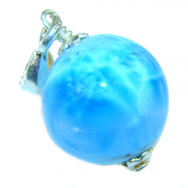 Blue Planet Dominican Larimar Circular Sphere .925 Sterling Silver handmade pendant