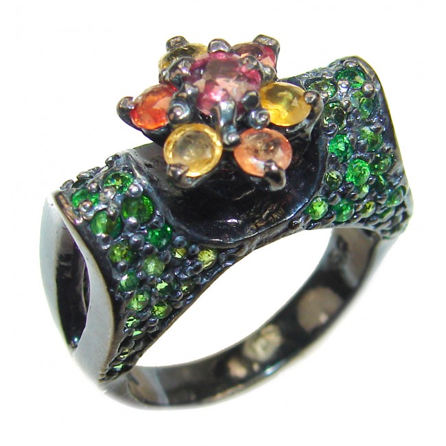 Valentina Genuine multicolor Sapphire .925 Sterling Silver handcrafted Statement Ring size 8 1/4