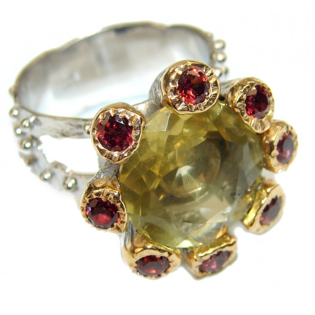 Cocktail Style Natural Citrine .925 Sterling Silver handcrafted Ring s. 7 3/4