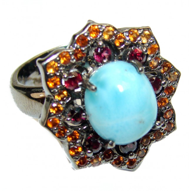 Natural Larimar yellow Sapphire .925 Sterling Silver handcrafted Ring s. 8