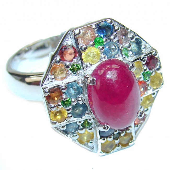Authentic 7.5 carat Ruby Sapphire .925 Sterling Silver handcrafted ring size 8 1/2