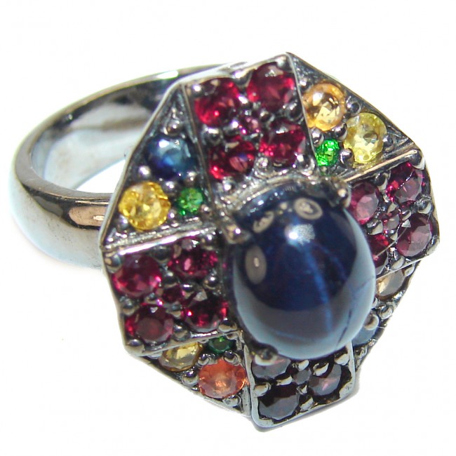 Authentic Sapphire multicolor Sapphire .925 Sterling Silver Ring s. 8