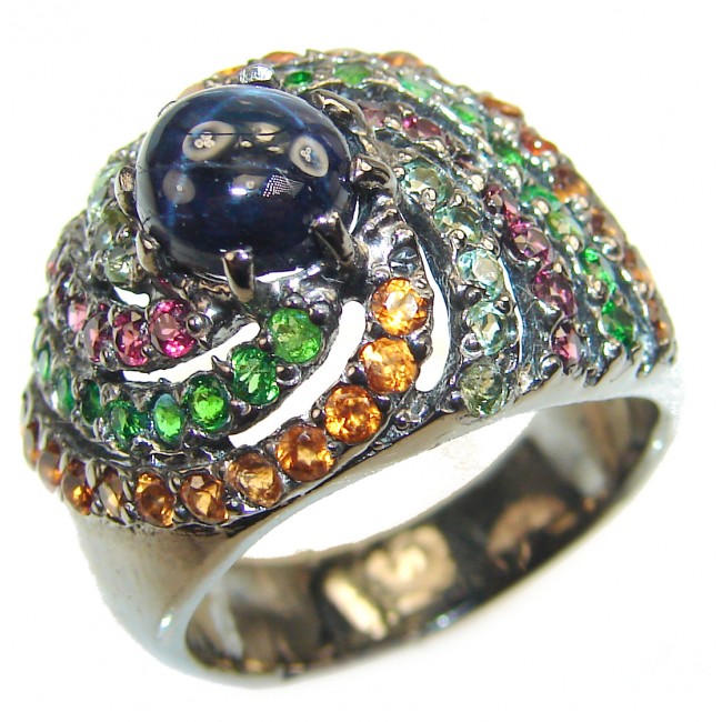 Valentina Genuine multicolor Sapphire .925 Sterling Silver handcrafted Statement Ring size 7