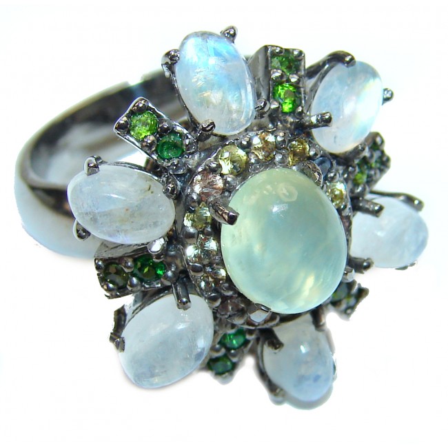 LARGE Natural Prehnite .925 Sterling Silver handmade ring s. 8