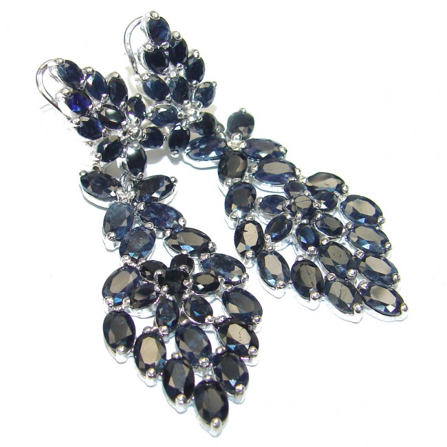 Long Genuine Sapphire .925 Sterling Silver handcrafted Earrings