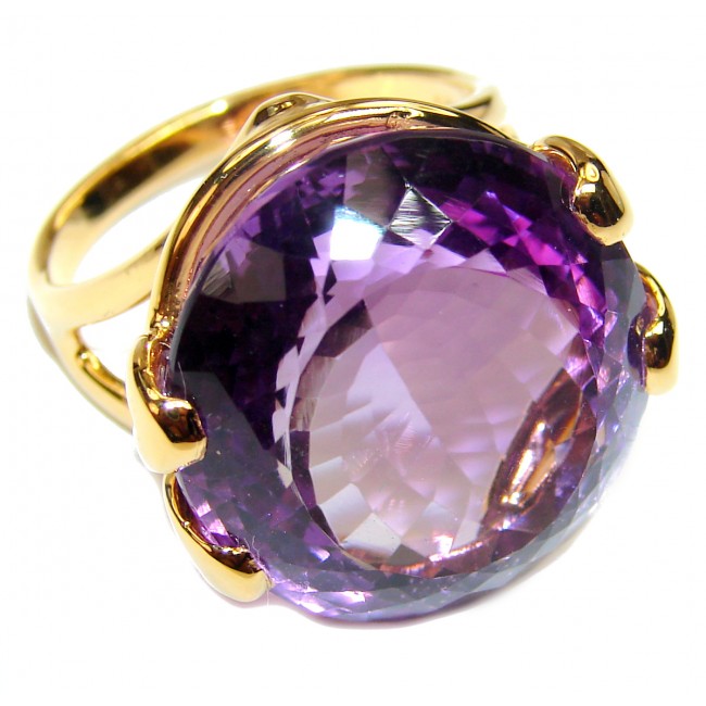 Royal Quality 59.5 carat Amethyst 18K Gold over .925 Sterling Silver handcrafted Statement Ring size 8