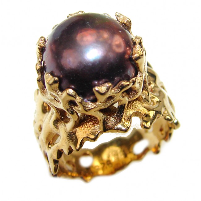 Fresh water Pearl Black 18K Gold over.925 Sterling Silver Ring s. 5 1/2