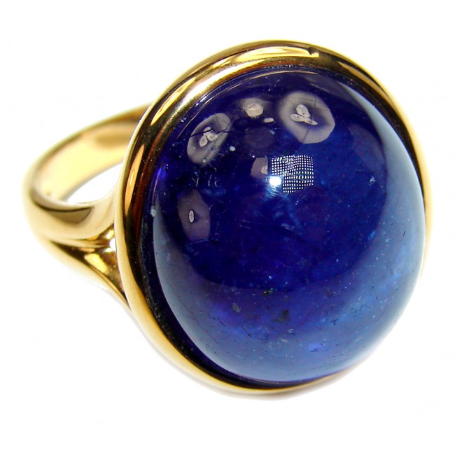 Genuine 45ct Sapphire 18K yellow Gold over .925 Sterling Silver handmade Cocktail Ring s. 8