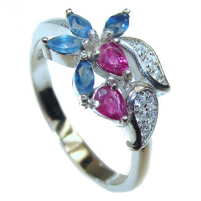 Genuine Ruby Sapphire .925 Sterling Silver handmade Cocktail Ring s. 7