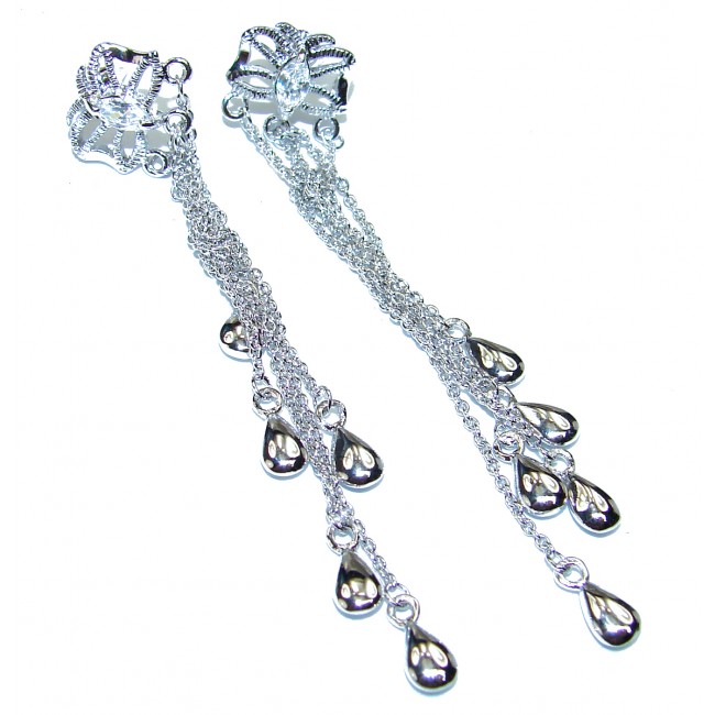 LONG REAL White Topaz .925 Sterling Silver handcrafted incredible earrings