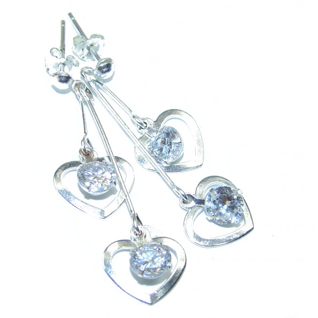 Two Hearts White Topaz .925 Sterling Silver handcrafted incredible earrings
