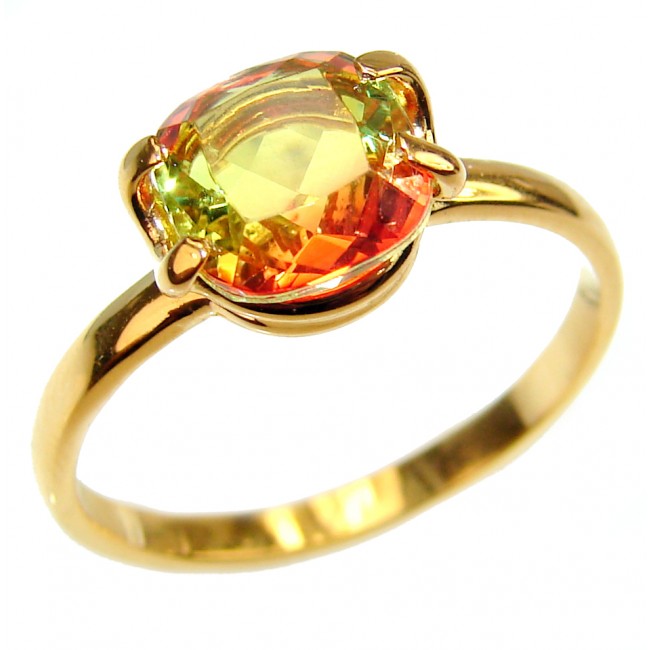 4.1 Watermelon Tourmaline 18K Gold over .925 Sterling Silver handcrafted Ring size 9
