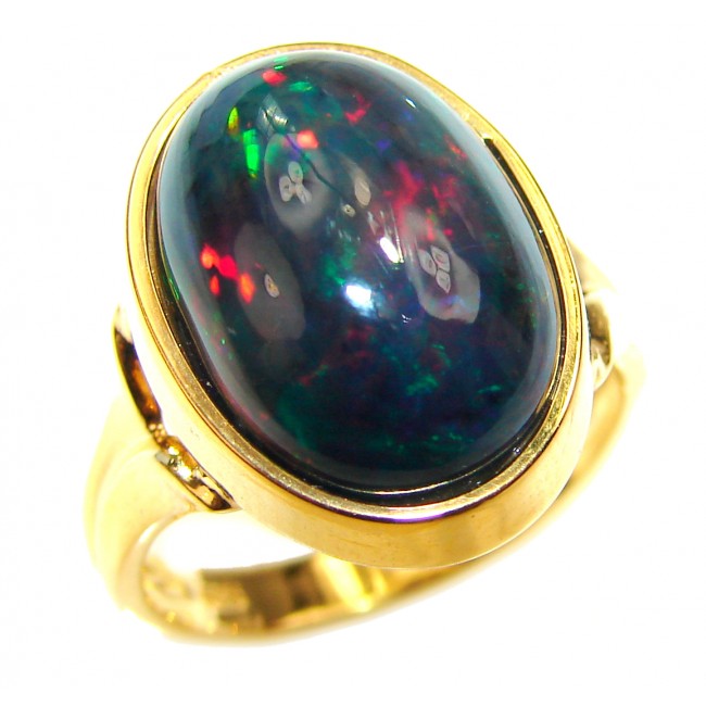 Vintage Design 8.5ctw Genuine Black Opal 14K Gold over .925 Sterling Silver handmade Ring size 7