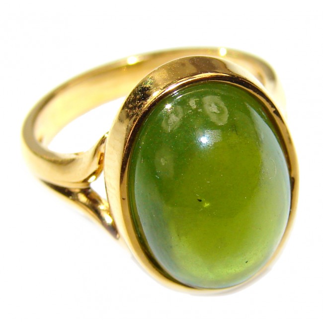 Authentic 16.5ctw Green Tourmaline Yellow gold over .925 Sterling Silver brilliantly handcrafted ring s. 7