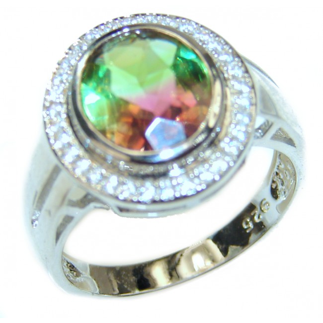 4.1 Watermelon Tourmaline .925 Sterling Silver handcrafted Ring size 7 1/4