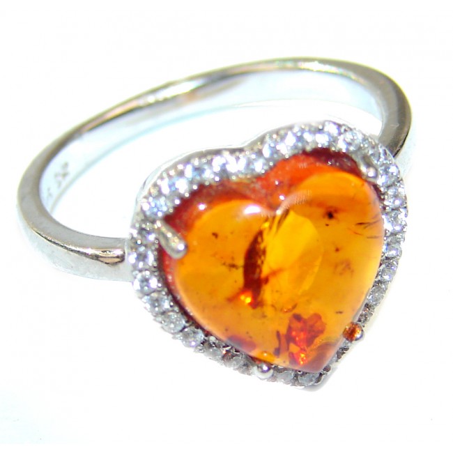 Amber Angel's Heart .925 Sterling Silver handcrafted Ring s. 6