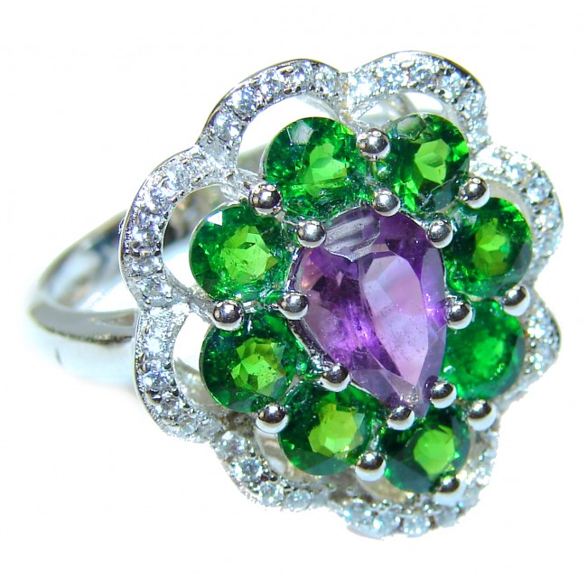 Magic Flower Authentic Amethyst .925 Sterling Silver handmade Ring s. 8