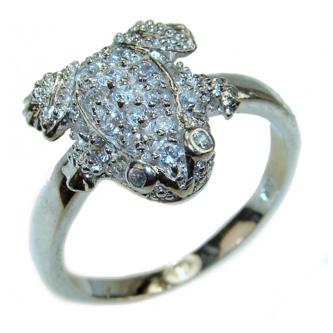 Frog Genuine Whute Topaz .925 Sterling Silver handcrafted Ring size 8 3/4