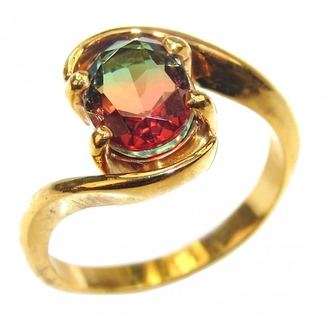 6.1 Watermelon Tourmaline 18K Gold over .925 Sterling Silver handcrafted Ring size 8