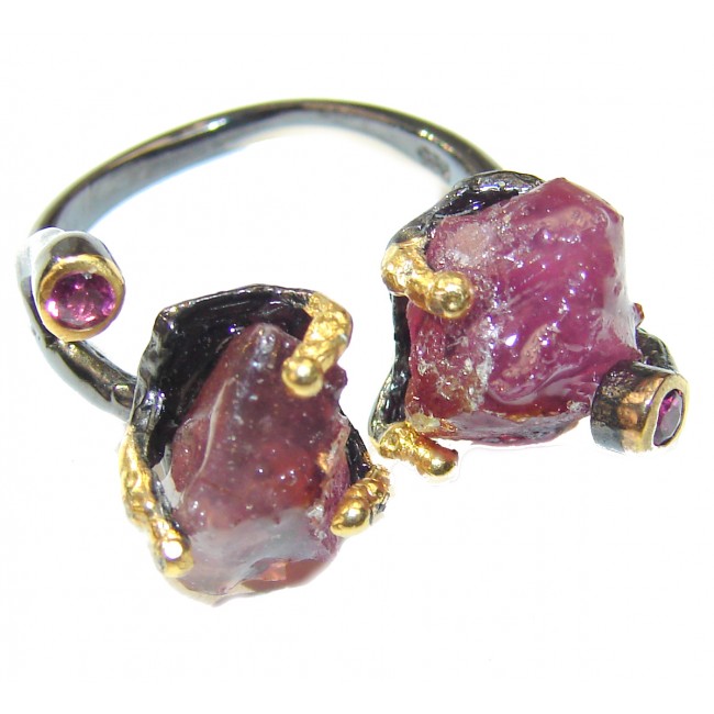 Authentic Rough Ruby black rhodium over 2 tones .925 Sterling Silver Ring size 7 3/4