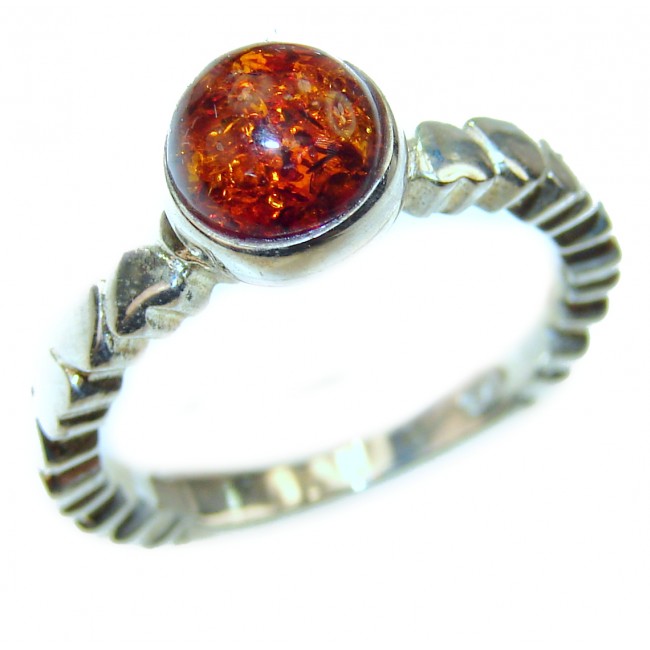Natural Amber .925 Sterling Silver handcrafted Ring s. 7