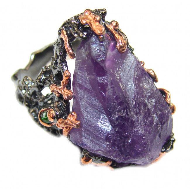 Jumbo Vintage Style Rough Amethyst .925 Sterling Silver handmade Cocktail Ring s. 9
